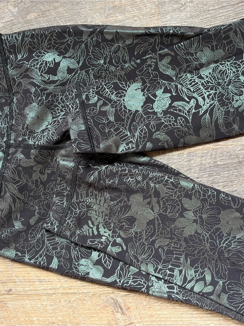 lululemon athletica Black Leggings with Mint Green Floral Print